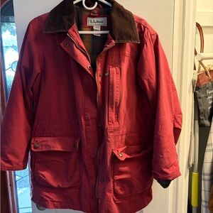 L.L. Bean Red Utility Jacket with Brown Collar